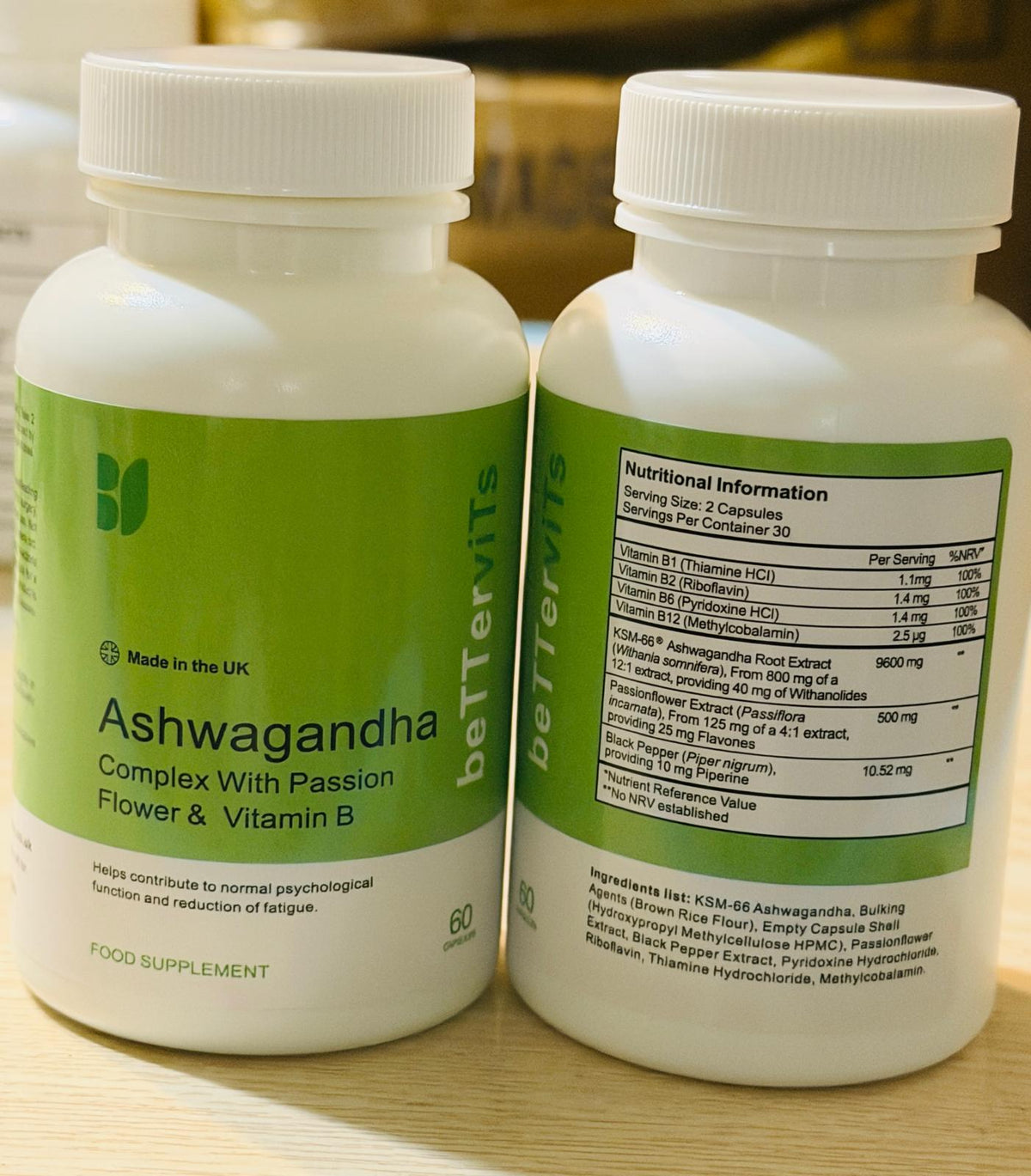 Bettervits KSM-66 Ashwagandha Complex Capsules With Passion Flower and Vitamin B6 - 60 Capsules Fit And Glow