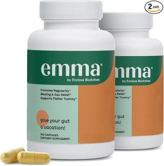 (2 pack)Emma Bloating &amp; Gas Relief Supports Flatter Tummy by Enclave BioActives – 60 Capsules