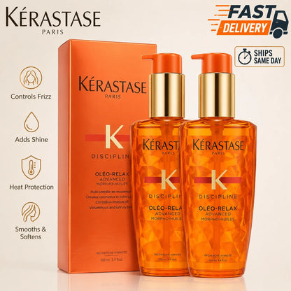 PACK OF 2 Kerastase Discipline Oleo Relax Advanced Hair Smoothing Oil 3.4oz Fit And Glow