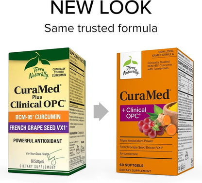 Terry Naturally Curamed + Clinical OPC, 60 Softgels, with BCM-95 Curcumin NonGMO Fit And Glow