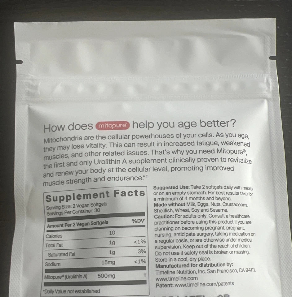 Time-Line Longevity Supplement Mitopure Urolithin A 60 Softgels Exp 2/2027 New! Fit And Glow