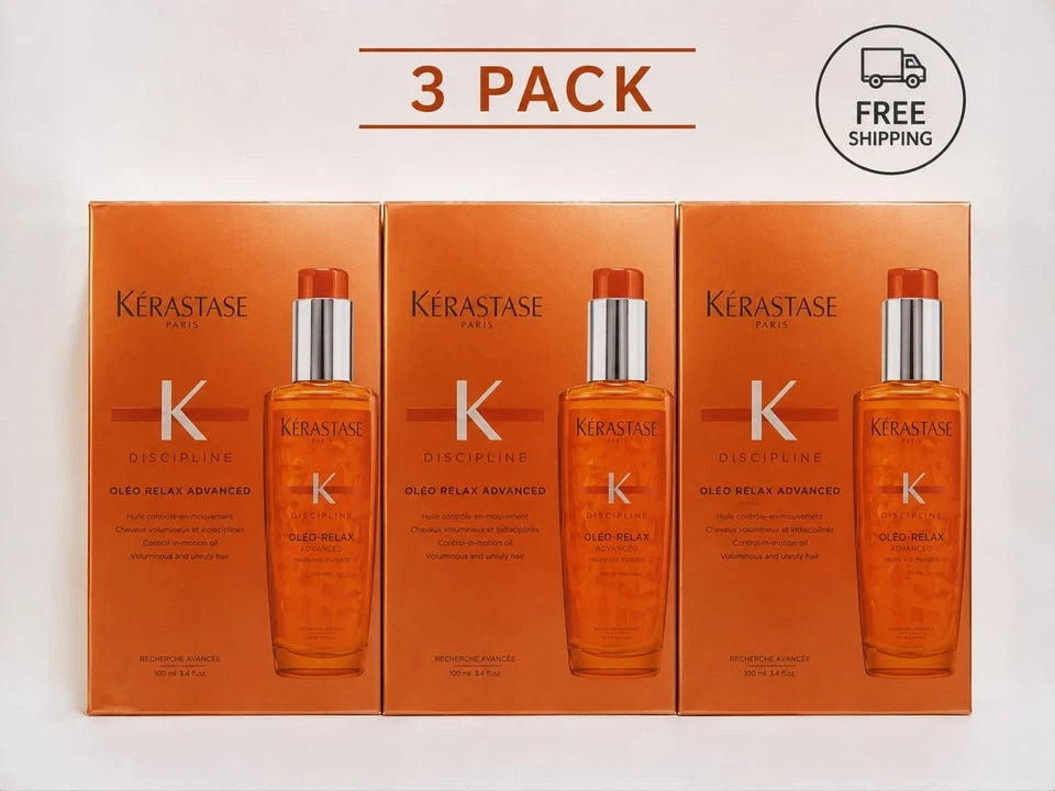 3 pack Kérastase Discipline Oléo-Relax Anti-Frizz Hair Oil 100ml Smoothing Seru Fit And Glow