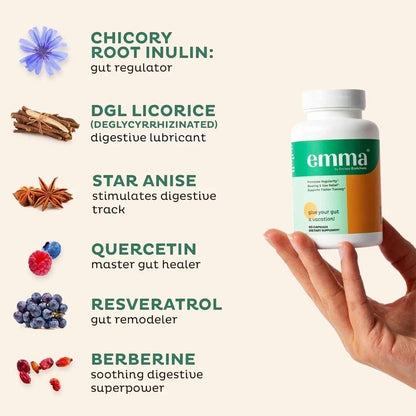 Emma Gut Health Supplement 60 Capsules for Bloating Relief & Leaky Gut++ Fit And Glow