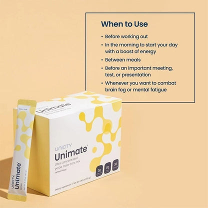 Unicity Unimate Dietary Supplement LEMON FLAVOR Drink Mix 5/10/30 Pack - Exp2027